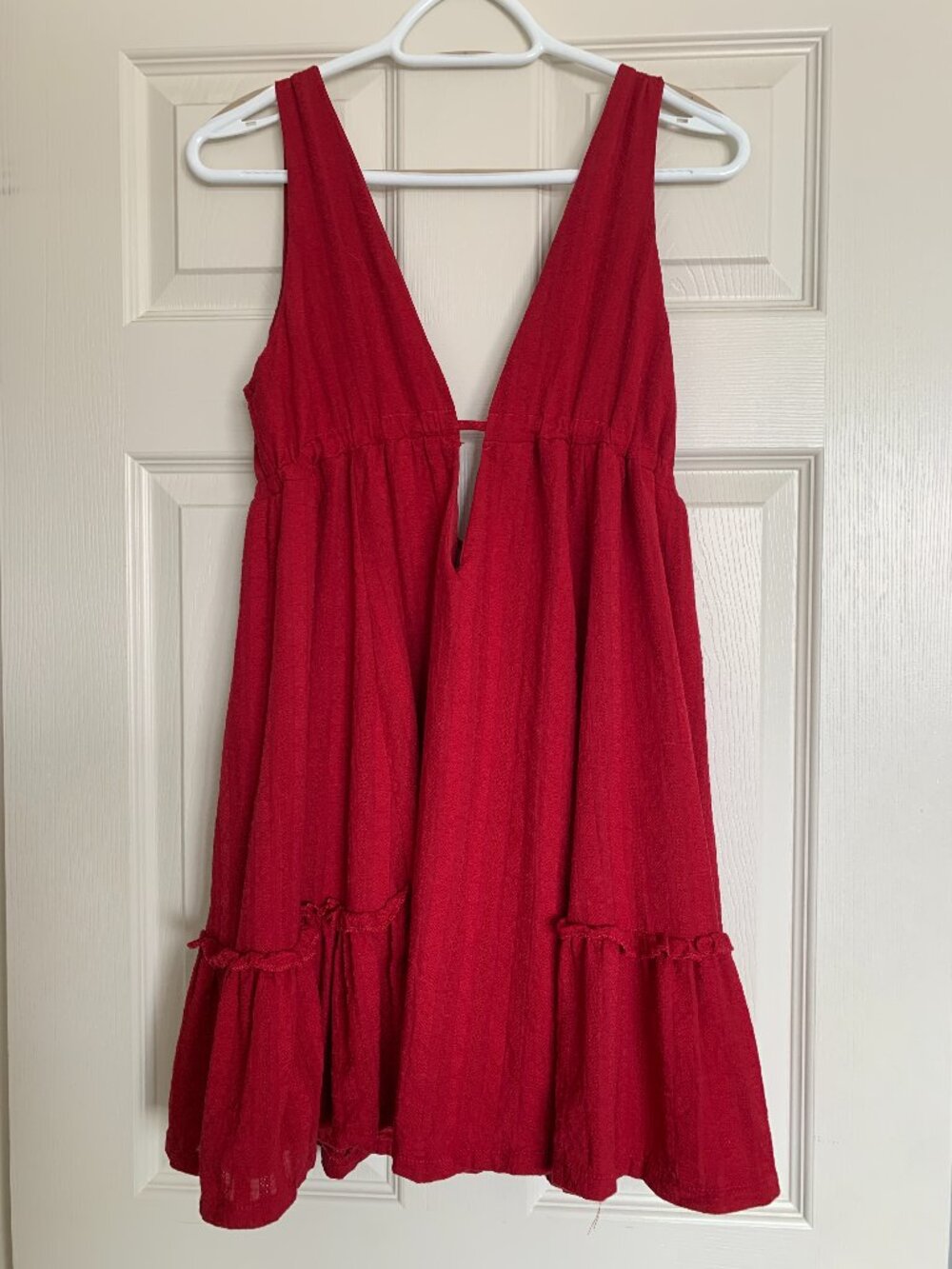 Red Sleeveless Plunge Neck Dress